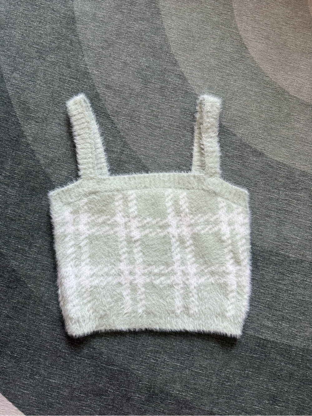 Kendall & Kylie Fuzzy Knit Crop Tank - Light Sage & White
